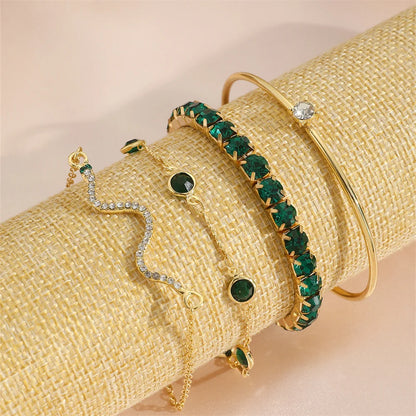 Snake & Gemstone Bangle Bracelet Set (4 Pcs) | Wovetsa