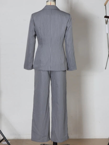 2026 Fashion Autumn Winter Ladies Pant Suit Women Striped Female Business Work Wear Jacket Blazer and Trouser Formal 2 Piece Set