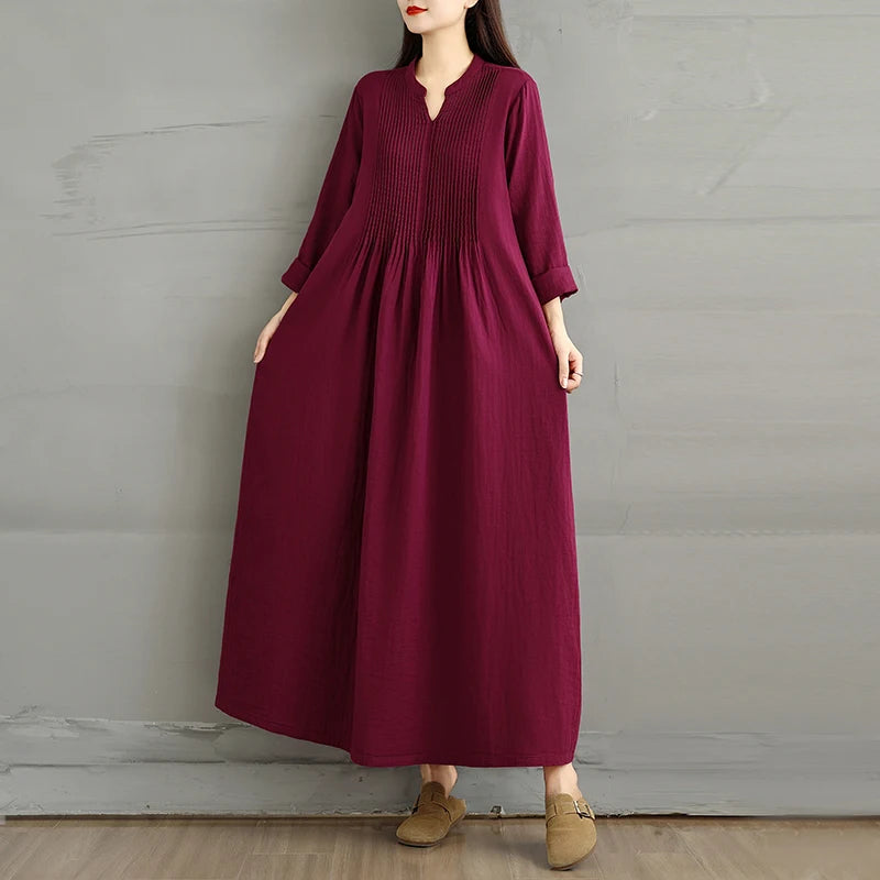 Blue High Waist A-Line Long Sve Maxi Dr Women's Midi Skirt Double Layered Simple Loose Versatile Cotton Linen Blend Dr