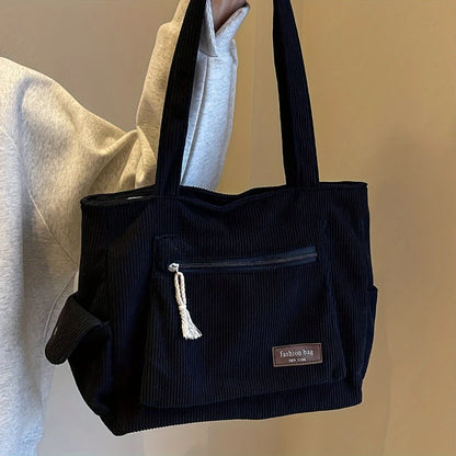 Solid Corduroy Tote Bag with Interior Pocket | Wovetsa