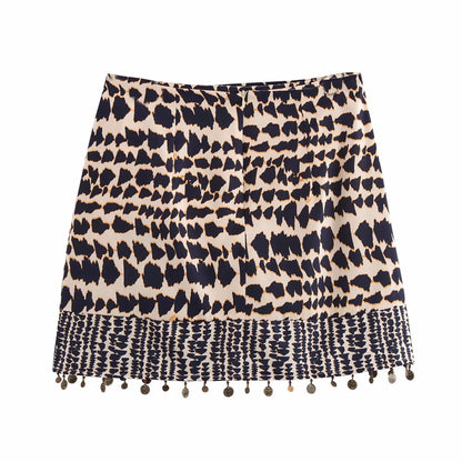 High Waist Beaded Print A-Line Mini Skirt | Wovetsa