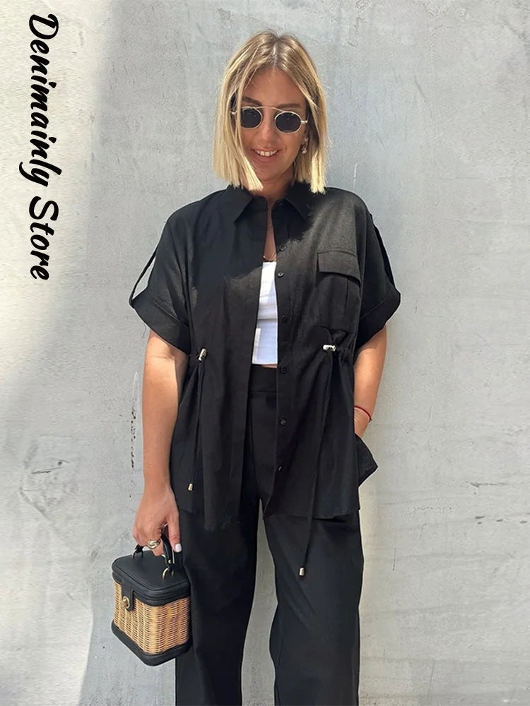 Lapel Shirt & Wide-Leg Pant Set | Wovetsa
