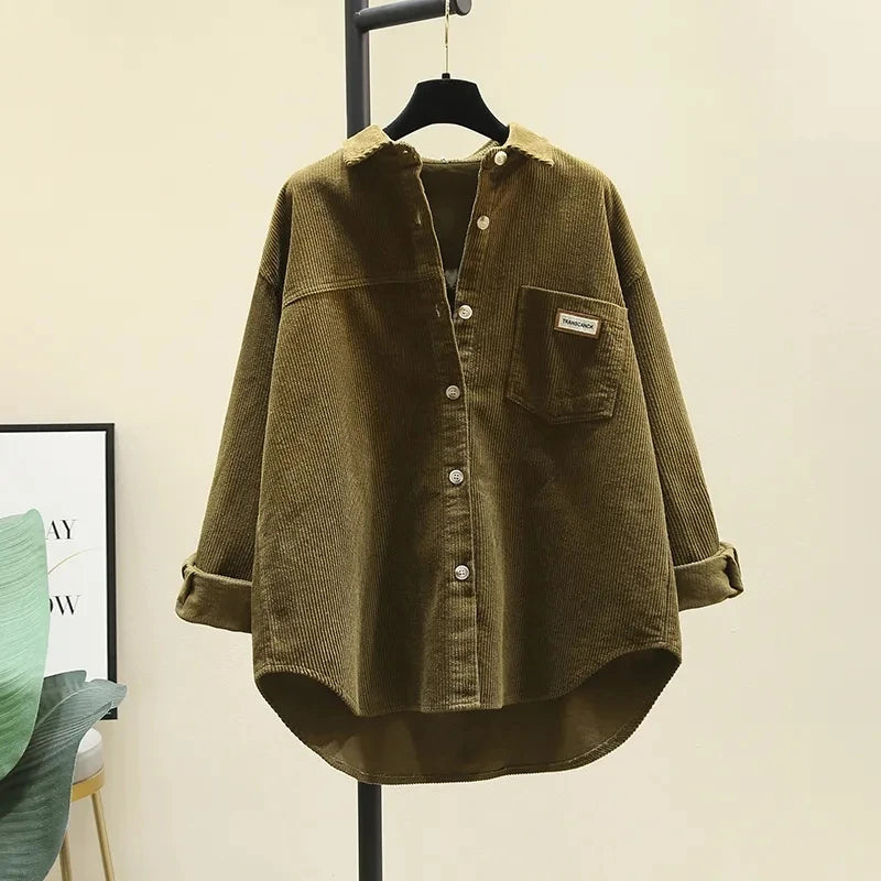 Corduroy Long Sleeve Button-Up Blouse | Wovetsa