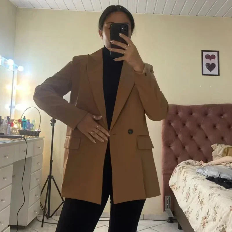 Double Breasted Notch Lapel Office Blazer | Wovetsa