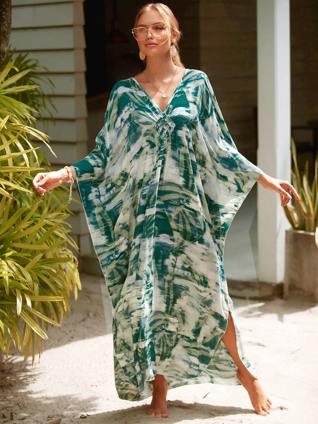 Animal Print Kaftan Beach Cover-Up Dress | Wovetsa
