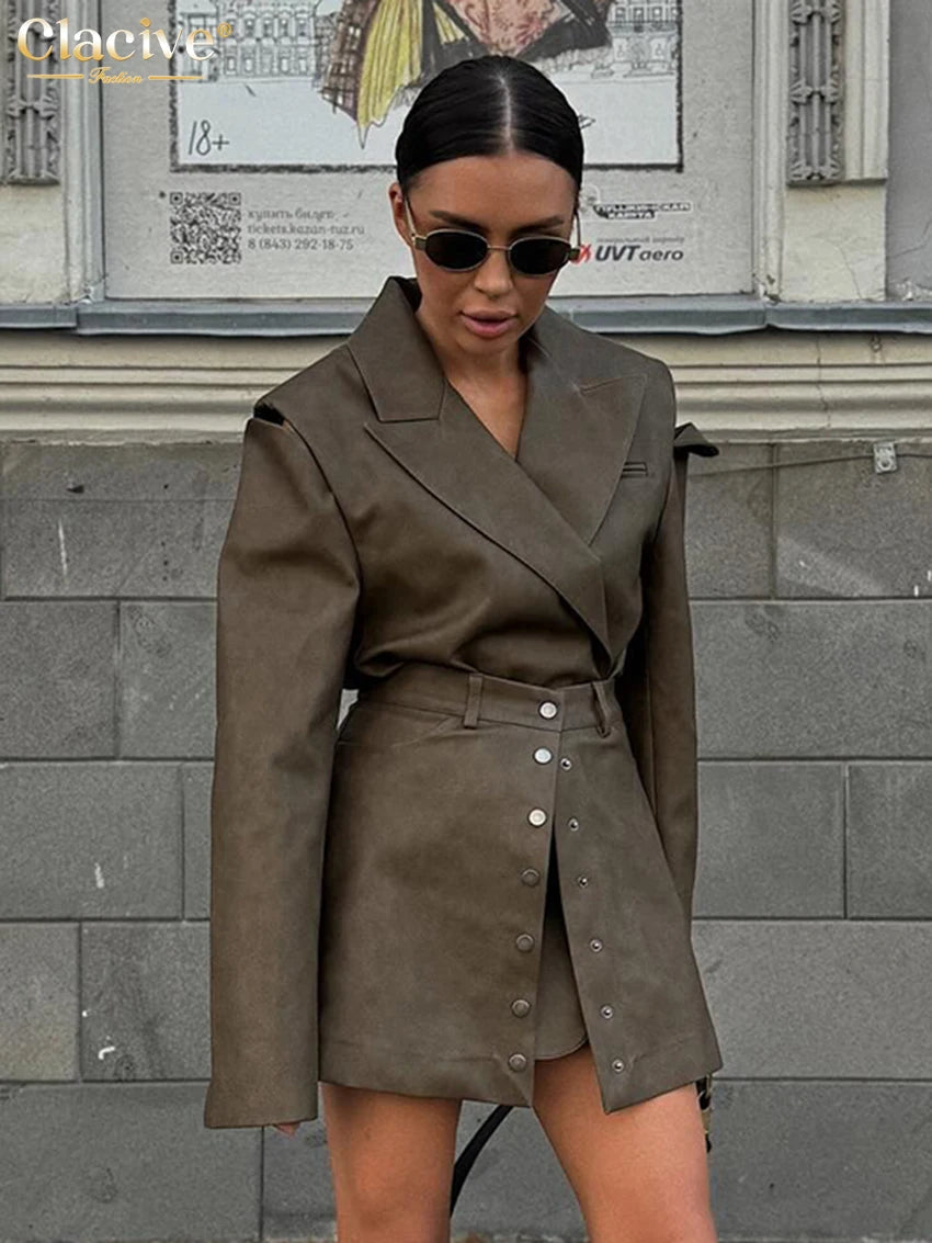 Long Sleeve Blazer & High-Waist Mini Skirt Two-Piece Set | Wovetsa