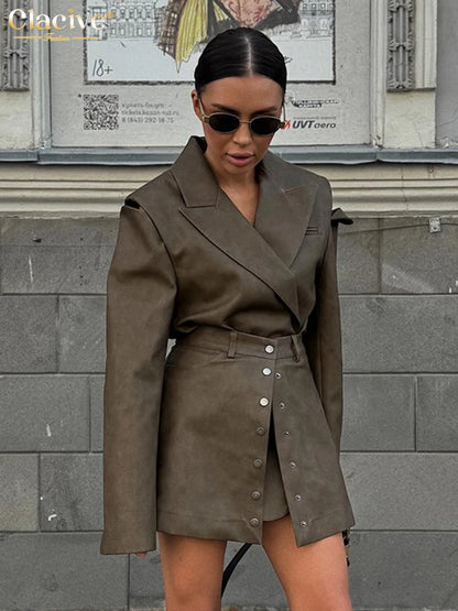 Long Sleeve Blazer & High-Waist Mini Skirt Two-Piece Set | Wovetsa