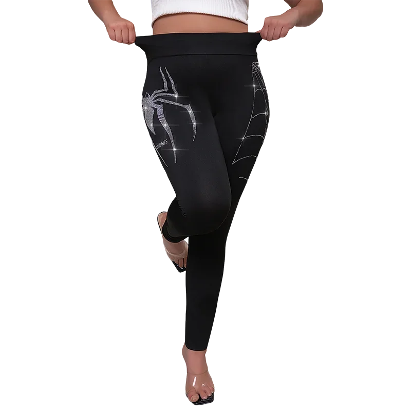 Plus Size Rhinestone Spider Print Leggings | Wovetsa
