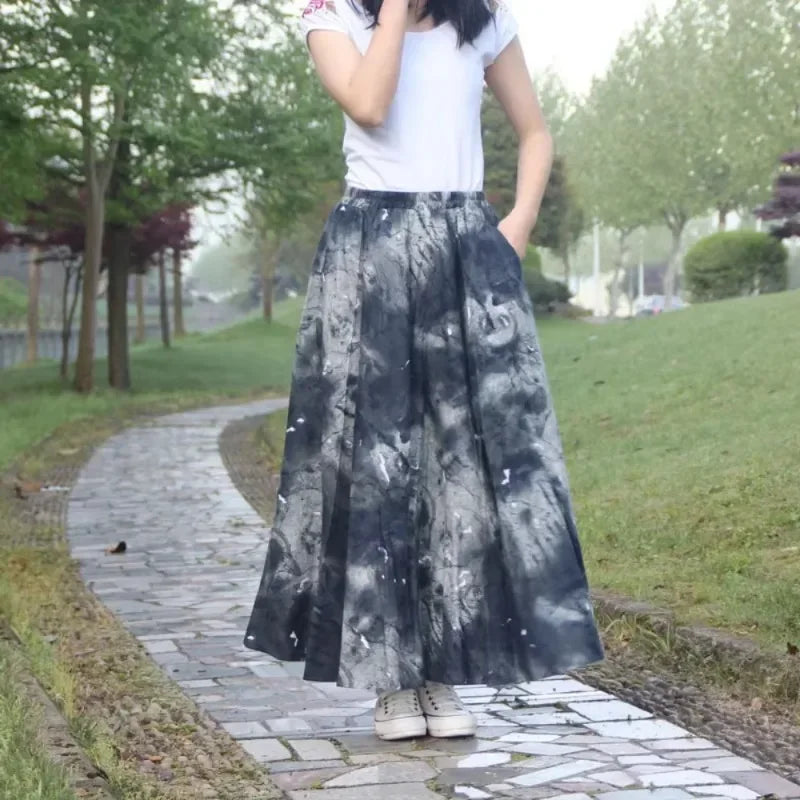 Bohemian Floral Print Cotton Linen Maxi Skirt | Wovetsa