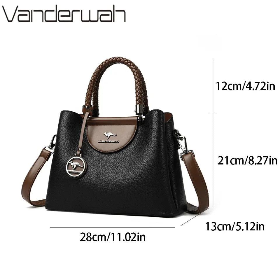 3-Layer PU Leather Tote Shoulder Bag | Wovetsa