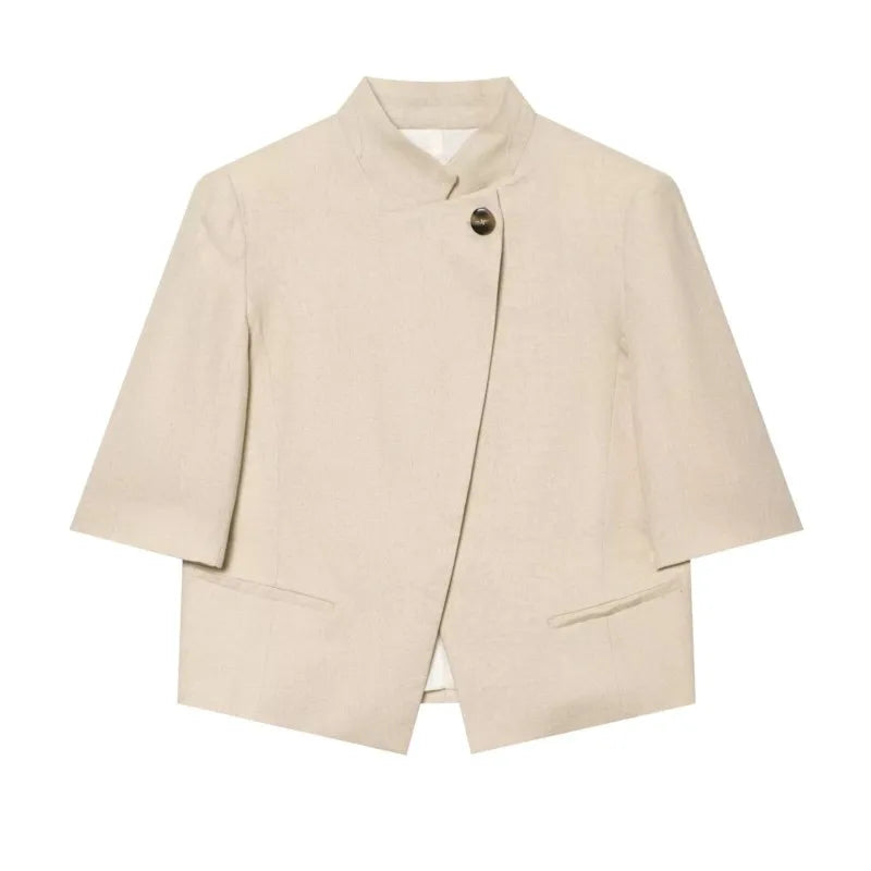 Short Sleeve Blazer with Shoulder Pads | Wovetsa