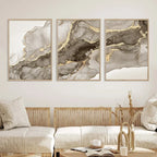 Minimalist Marble Beige Abstract Canvas Wall Art Set of 3 | Wovetsa