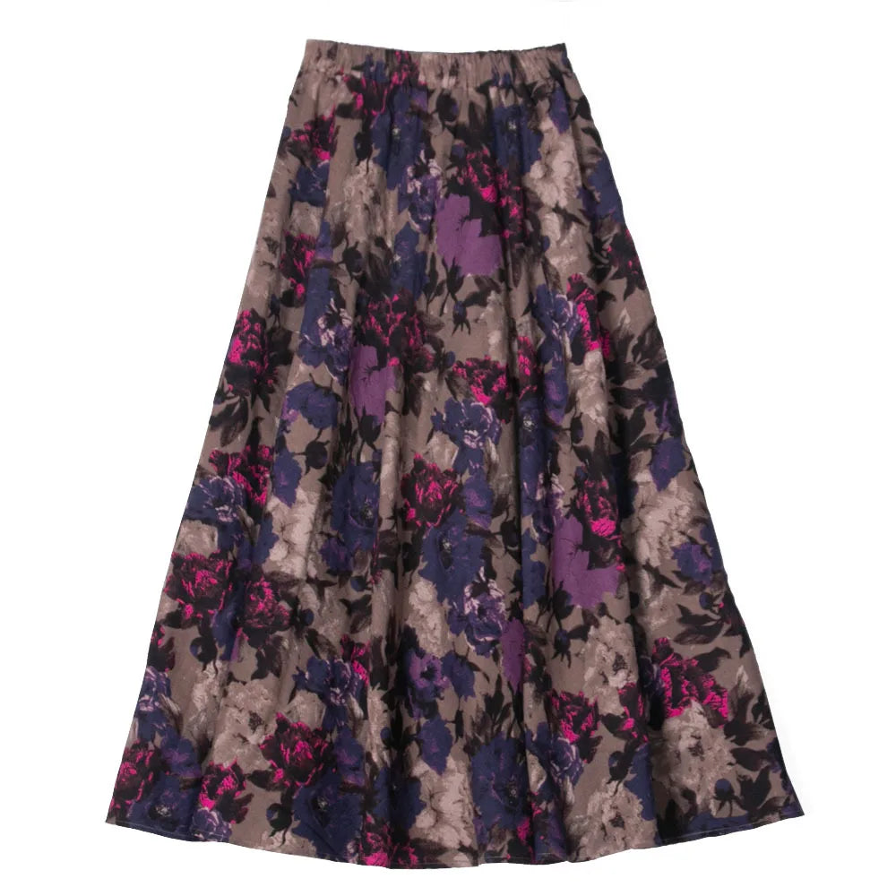 Bohemian Floral Print Cotton Linen Maxi Skirt | Wovetsa