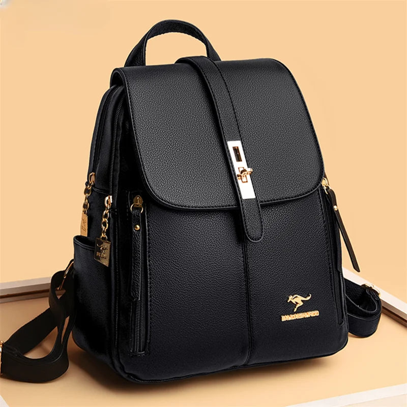 Women's PU Leather Backpack with Lock Detail | Wovetsa