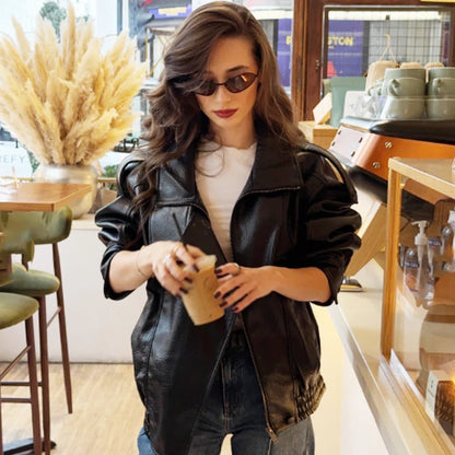 Cropped Leather Bomber Jacket | Wovetsa