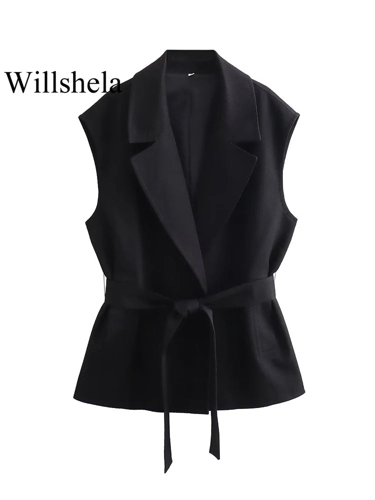 Women's Tailored Two Piece Set – V-Neck Vest & Wide Leg Pants
