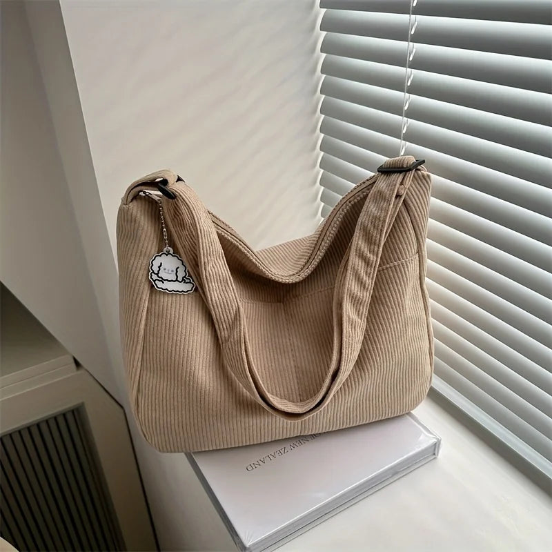 Corduroy Half-Moon Shoulder Bag with Hat Patch | Wovetsa
