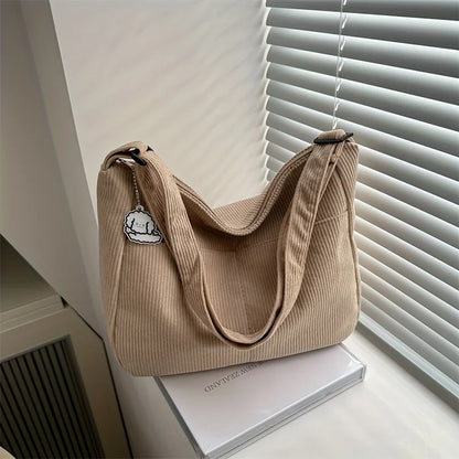 Corduroy Half-Moon Shoulder Bag with Hat Patch | Wovetsa