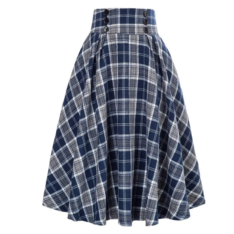 High Waist Plaid A-Line Swing Skirt | Wovetsa