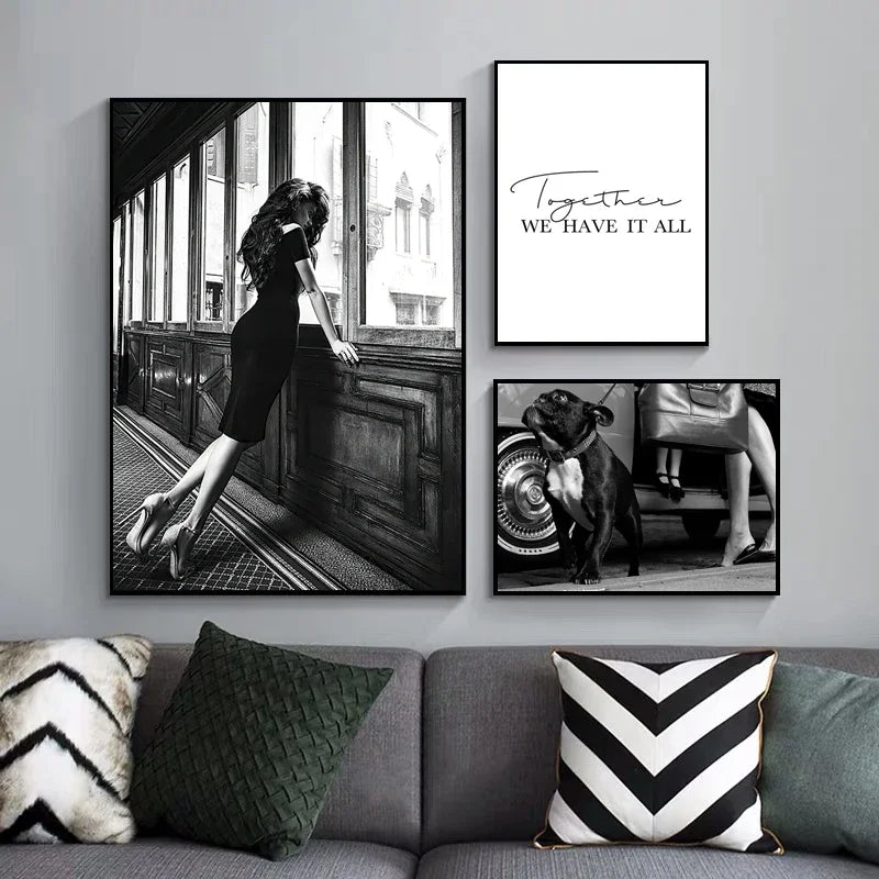 Black & White Luxury Car Paris Street Canvas Wall Art | Wovetsa