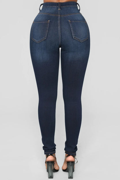 High Waist Ankle-Length Slim Denim Pants | Wovetsa