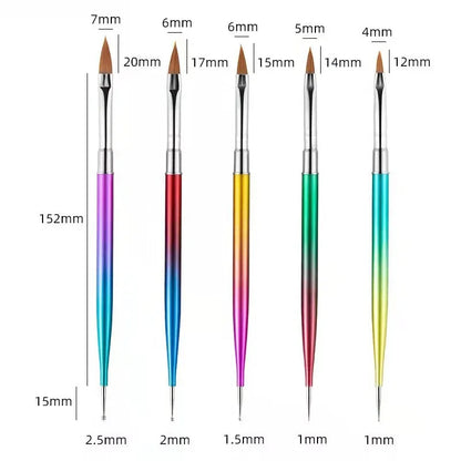 5/20Pcs Nail Art Brush Design Tip Painting Drawing Carving Dotting Pen FlatFan Liner Acrylic Gel UV Polish Manicure Tools