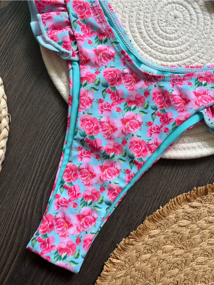 Ruffle Flower Print Bikini Set | Wovetsa