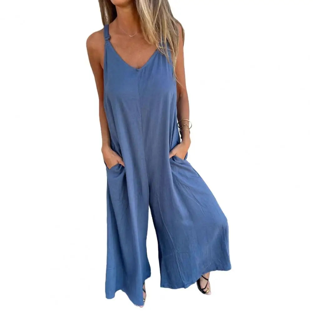 V-Neck Sleeveless Wide-Leg Jumpsuit | Wovetsa