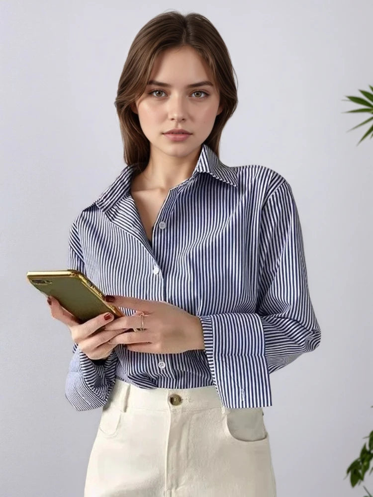 Striped Lantern Sleeve Blouse | Wovetsa
