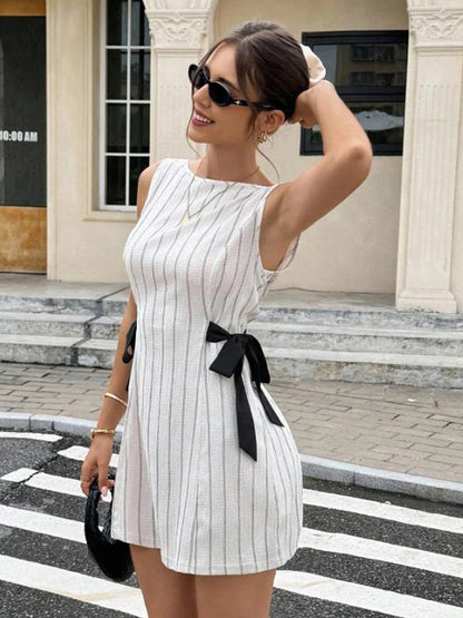 Striped Side Bow Mini Dress | Wovetsa