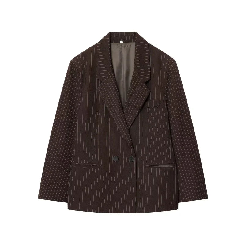 Pinstripe Shoulder-Padded Oversized Blazer | Wovetsa