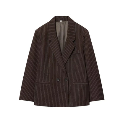 Pinstripe Shoulder-Padded Oversized Blazer | Wovetsa