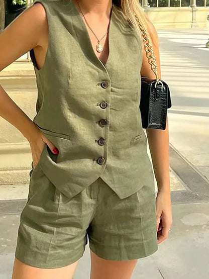 Green Vest & Shorts Set | Wovetsa