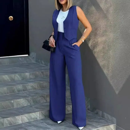 Sleeveless Vest & Wide Leg Pants Set | Wovetsa