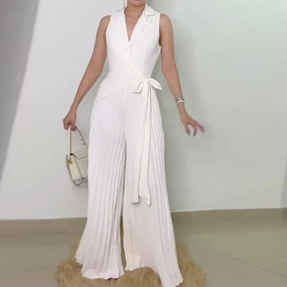 Lace-Up V-Neck Wide-Leg Jumpsuit | Wovetsa
