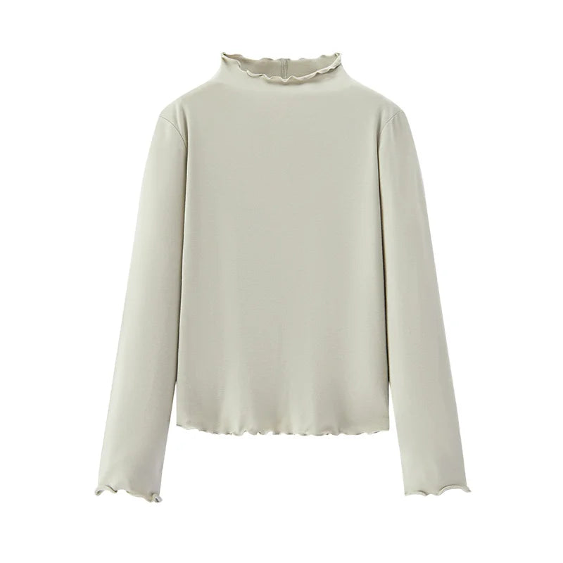 Wool Ruffled Trim Knit Top | Wovetsa