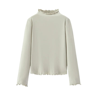Wool Ruffled Trim Knit Top | Wovetsa