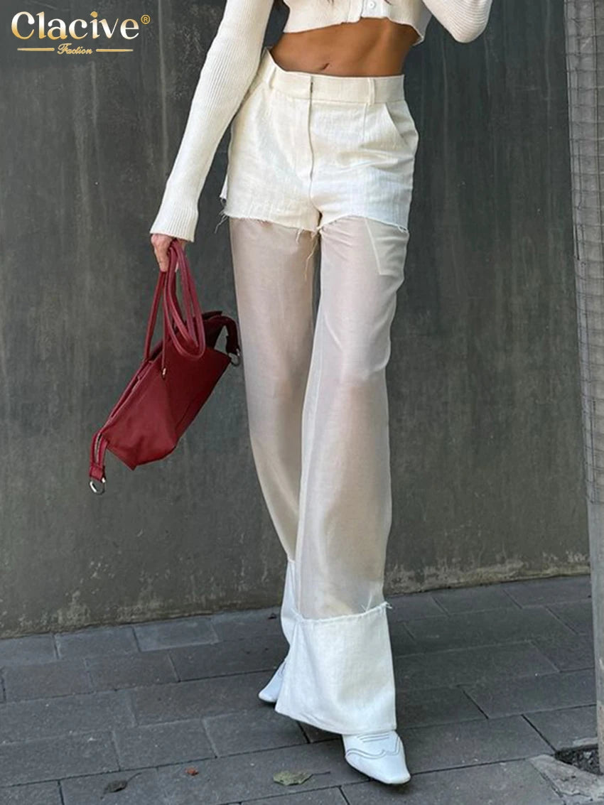 White High-Waist Wide-Leg Cotton Pants | Wovetsa