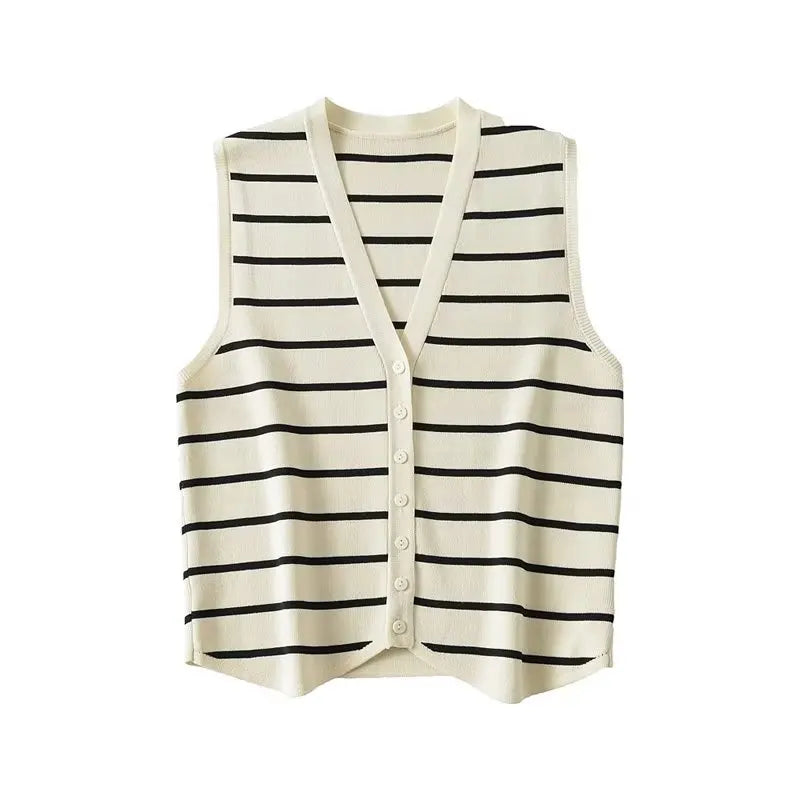 Striped Single-Breasted Sleeveless Crop Top | Wovetsa