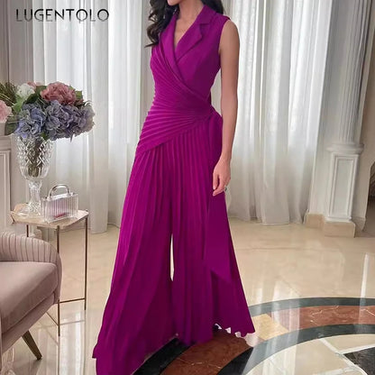 Lace-Up V-Neck Wide-Leg Jumpsuit | Wovetsa