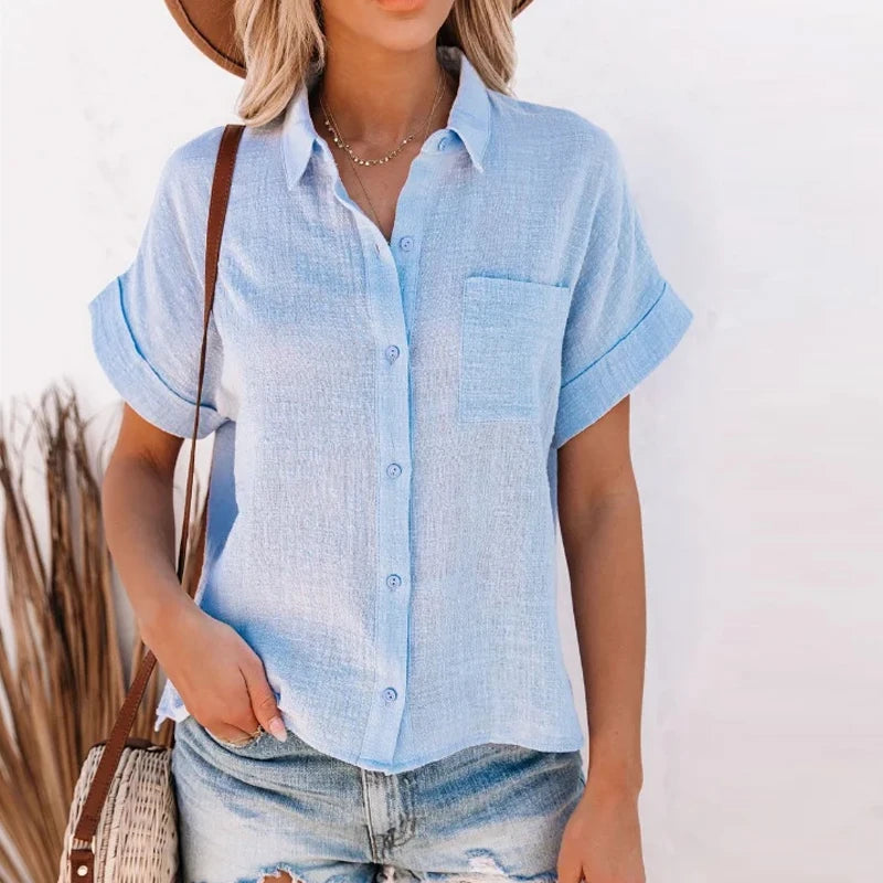 Women's Cotton Linen Short Sleeve Blouse | Wovetsa