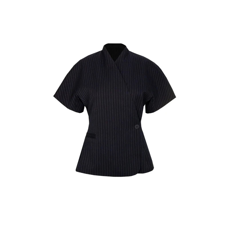 Short Sleeve V-Neck Peplum Blazer | Wovetsa