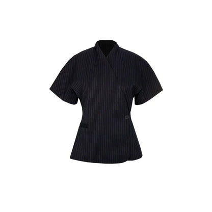 Short Sleeve V-Neck Peplum Blazer | Wovetsa