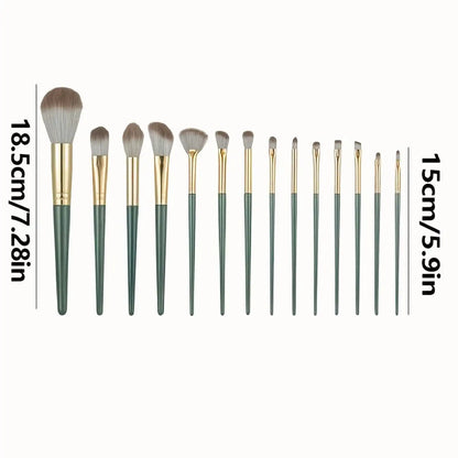 14-Piece Jade Green Makeup Brush Set with Travel Pouch | Wovetsa