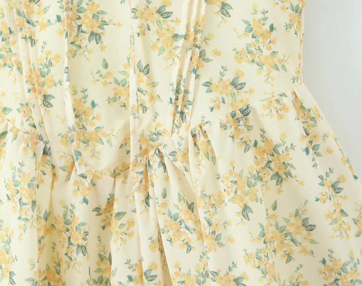 Women's Yellow Floral Halter Mini Dress – Elegant Summer Fit & Flare Style