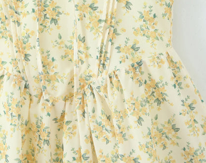 Women's Yellow Floral Halter Mini Dress – Elegant Summer Fit & Flare Style