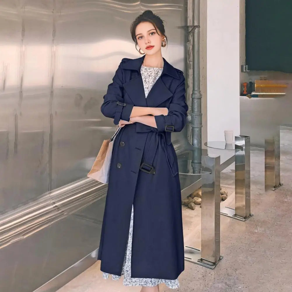 Women's Double-Breasted Long Trench Coat | Wovetsa