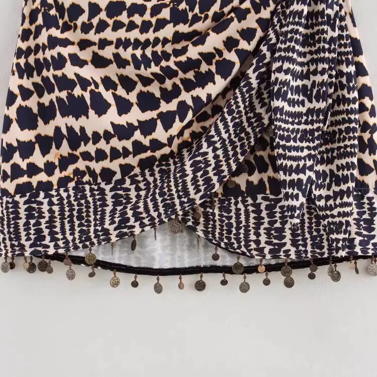 High Waist Beaded Print A-Line Mini Skirt | Wovetsa