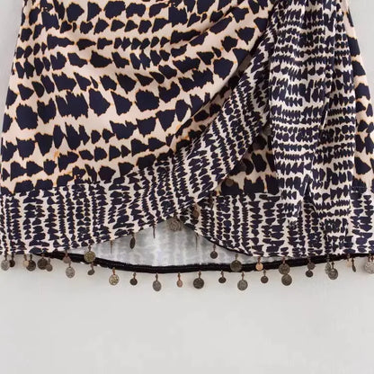 High Waist Beaded Print A-Line Mini Skirt | Wovetsa