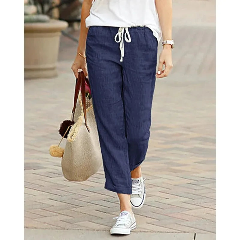 Y2K Drawstring Cotton Ankle Pants | Wovetsa
